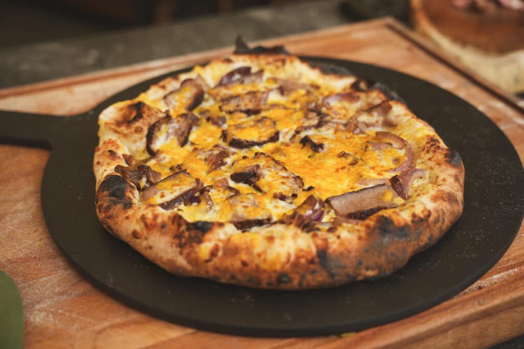 Gozney Dome steak & cheese pizza