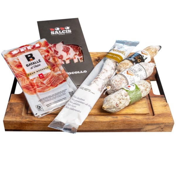 Borrelpakket met charcuterie|Salami Venkel|Barolo truffel||Coppa di Siena|Duroc Fuet|Spaanse duroc ham|Salcis venkelworst|Coppa di Siena